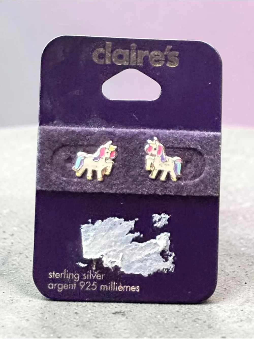 4/$20 Claire's Sterling Silver Pink & Multi Unicorn Stud Earrings